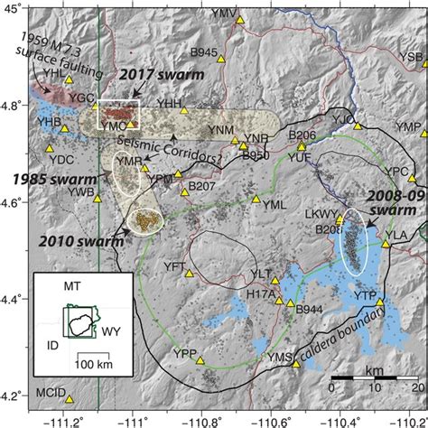 Seismic Network And Seismicity In Yellowstone Region Yellow Triangles