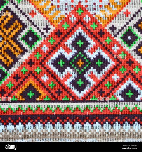 Traditional Ukrainian Folk Art Knitted Embroidery Pattern On Textile