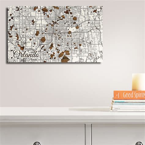 Orlando Fl Wooden Street Map Burnt Laser Cut Wall Map