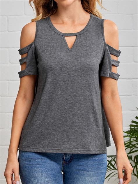 Keyhole Neck Cold Shoulder Tee In 2024 Cold Shoulder Tee Fashion