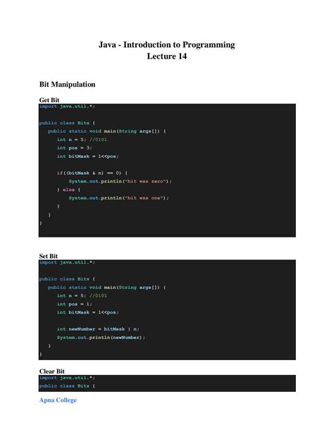 Solution Java Lecture 14 Pdf Notes Bit Manipulation Core Java