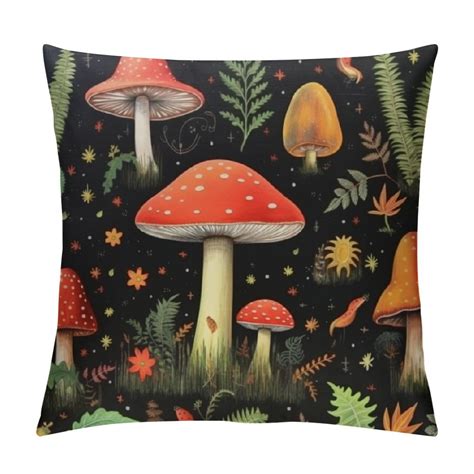 Gotuvs Mushroom Pillow Cover Lovely Cartoon Jungle Wild Plants Pillow