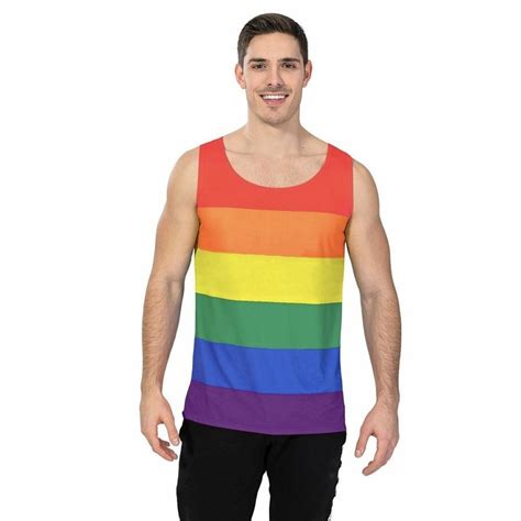 Adult Mens Rainbow Stripe Tank Top LGBT Costume Mardi Gras Festival Gay Pride BIG W