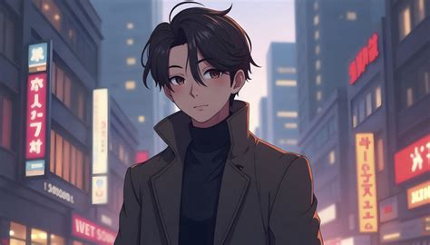 elegant korean anime boy  city style illustration jpg
