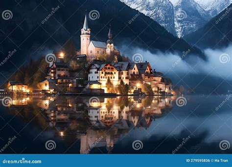 Panoramic View of Hallstatt Village on the Lake, Austria Stock ...