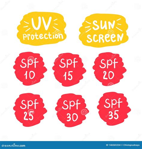 Spf Uv Sun Screen Protection Icons Set Stock Vector Illustration Of