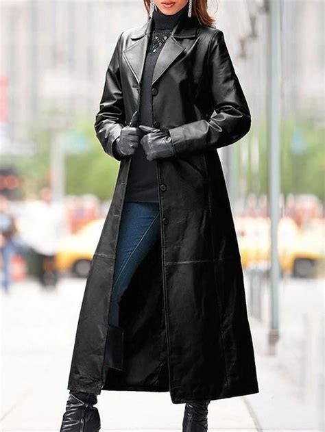 Women S Faux Leather Jacket Coat Trench Coat Windproof Party Office Work Office Career Slim