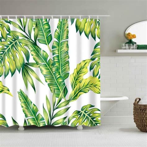 46 90 180 Cm Rideau De Douche Avec Motif Plante Verte Tropicale