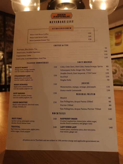 Menu at Beer Republic, Bangkok, 971 Phloen Chit Rd