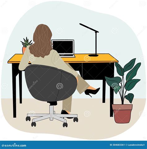 Business Woman Sitting at the Desk Back View. Stock Vector - Illustration of employee ...