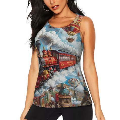 Cauagu Red Train Hot Air Balloon For Women S Workout Tank Tops Sleeveless Running Loose Athletic
