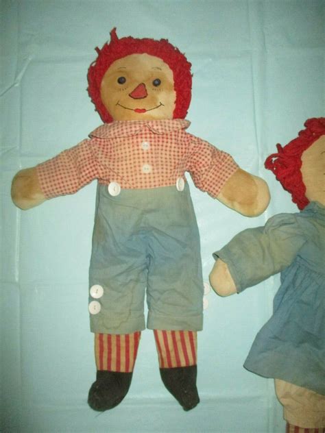 Vintage Raggedy Ann Andy Doll 19 Tall Vertical Striped Legs TLC Pair