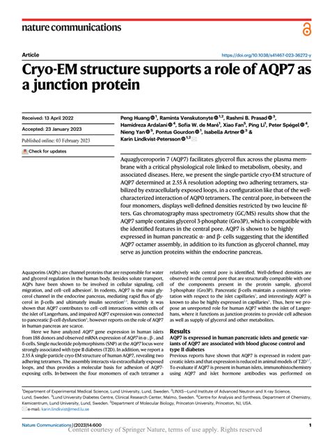 Pdf Cryo Em Structure Supports A Role Of Aqp As A Junction Protein