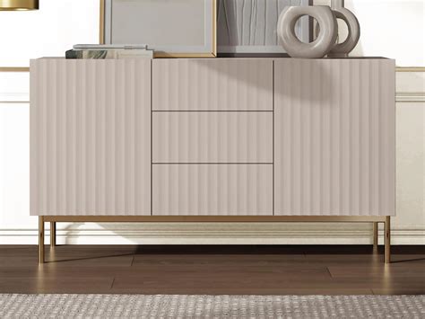 Credenza Con 2 Ante E 3 Cassetti In MDF E Acciaio Beige E Dorato EVILANA