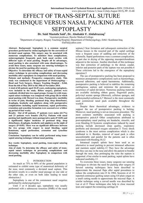 Effect Of Trans Septal Suture Technique Versus Nasal Packing After