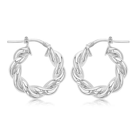 Sterling Silver Twisted Fancy 12mm Hoop Earrings Grahams Jewellers