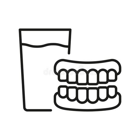 Denture With Glass Line Icon False Tooth Linear Pictogram Dental