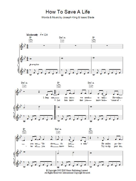 The Fray How To Save A Life Sheet Music And Chords For Piano Chords Lyrics Download Pdf Score 3