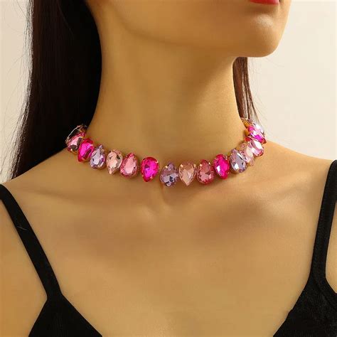 Geometric Water Drop Colorful Crystal Necklaces For Women Choker