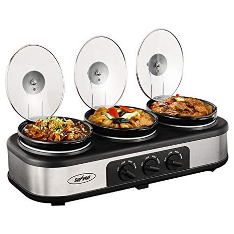 Triple Slow Cooker Buffet Server, 3 Pot Crock Pot Food Warmer ...