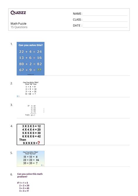 50+ Math Puzzles worksheets for 6th Grade on Quizizz | Free & Printable