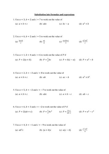 Substitution Worksheet By Langy74 Teaching Resources