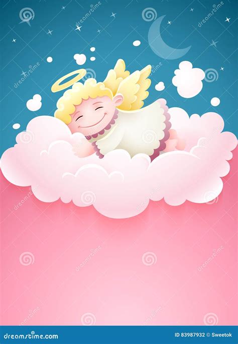 Pretty Angel Baby Sleeping At Cloud Stock Vector Illustration Of