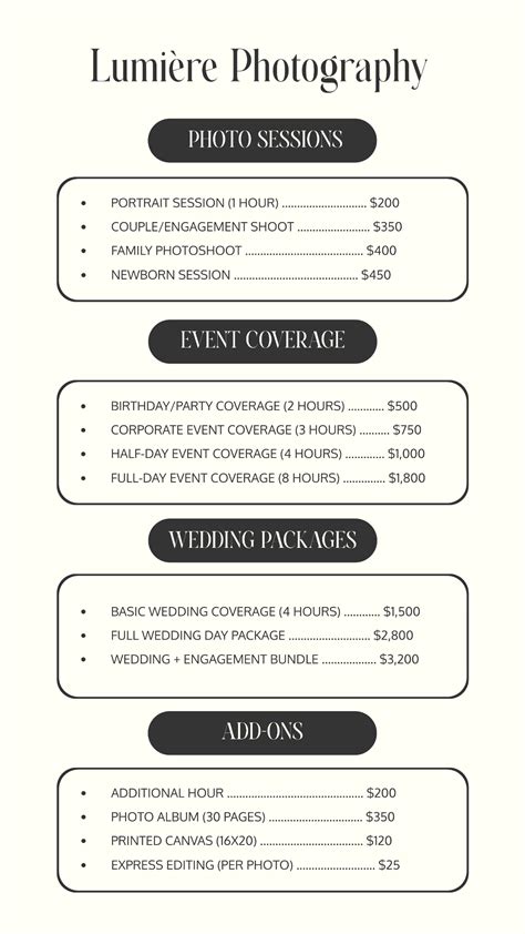 Free Hotel Price List Template to Edit Online