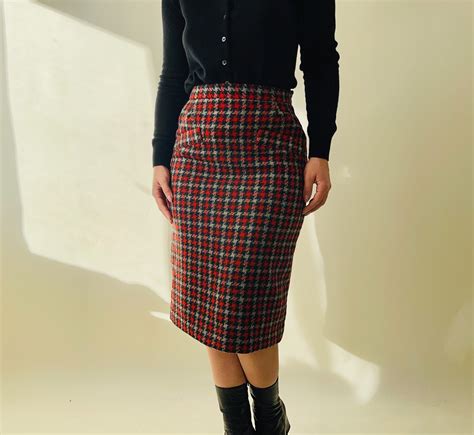 Vintage Wool Red Plaid Pencil Skirt Preppy Skirt Etsy