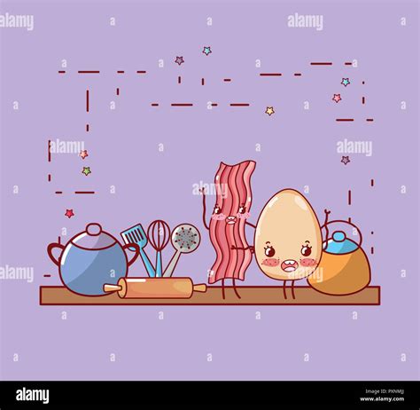 Kitchen Shelf Cartoon Kawaii Cartoon Stock Vector Image And Art Alamy