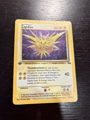 Pok Mon Tcg Zapdos Fossil Holo St Edition Holo Rare Ebay