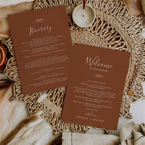 Minimal Leaf Terracotta Welcome Letter Itinerary Zazzle Wedding