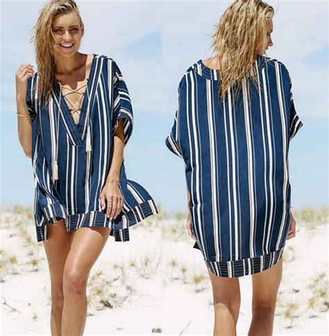 2018 Cotton Striped Pareo Beach Cover Up Sexy Swimwear Women Swimsuit Cover Up Kaftan Beach