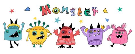 Doodle Characters Cute Monsters Colored