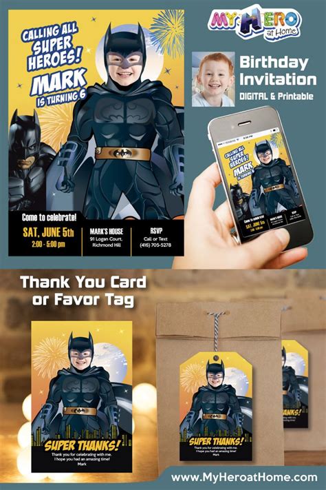 Batman Birthday Invitation. Batman Digital Invitation. Batman Thank You. Batman Favor Tags ...