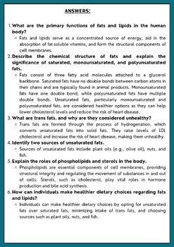 Understanding Fats And Lipids Reading Comprehension Passage With