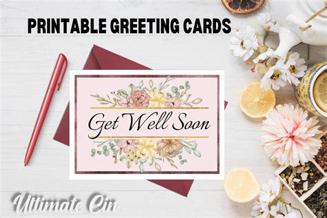 Get Well Printable Greeting Cards, Digital Download, Print at Home Cards, Floral, Downloadable ...