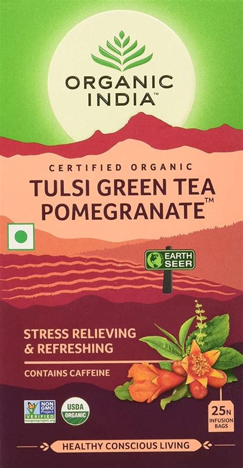 Organic India Tulsi Green Tea Pomegranate Infusion Tea Bags 25 Count