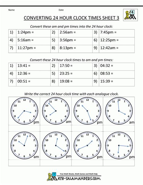 Telling Time 24 Hour Clock Worksheets - Time Worksheets