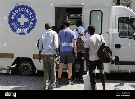 Paris France 26th August 2016 Refugees Wait To See The Doctor From