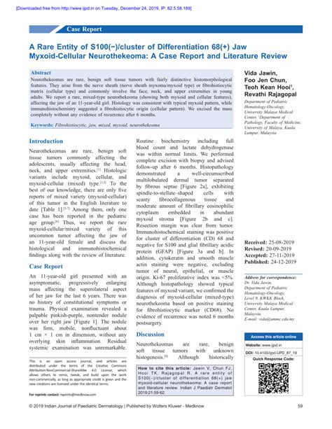 Pdf A Rare Entity Of S100−cluster Of Differentiation 68 Jaw Myxoid Cellular