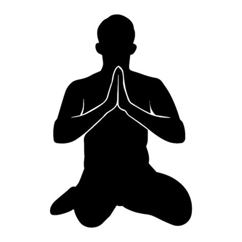 Premium Vector Silhouette Of A Buddhist Man Sitting On Her Knees