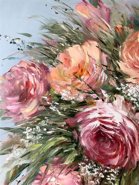 Large Flowers Oil Painting Original Pink Roses Wall Art Custom Etsy