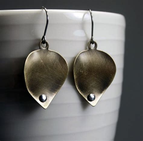 Leaf Dangle Earrings Riveted Leaf Drop Earrings Etsy Etsy Earrings