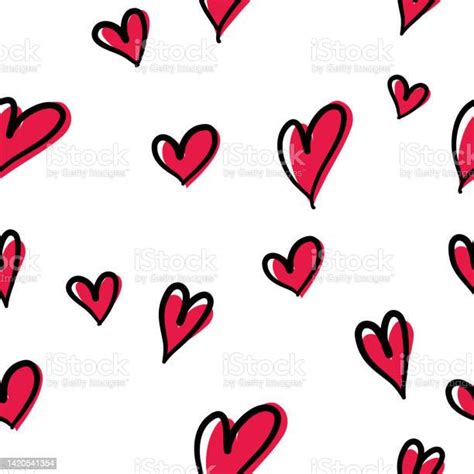 Seamless Hand Drawn Heart Pattern Background For Valentines Day Vector