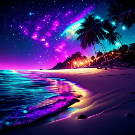 Beautiful Night Sky with Stars Over Tropical Beach. Illustration Stock ...