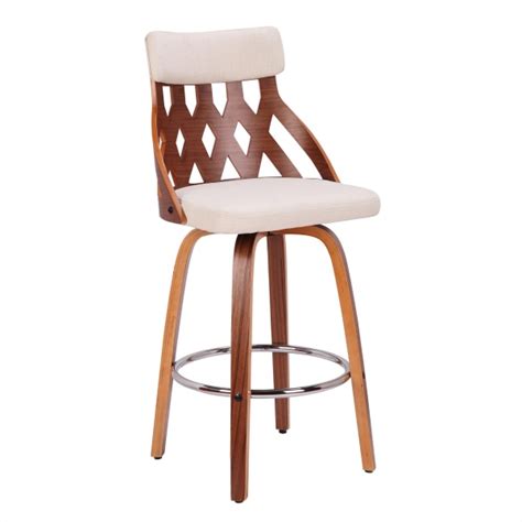 York Mid Century Modern Counter Stool In Walnut And Cream By