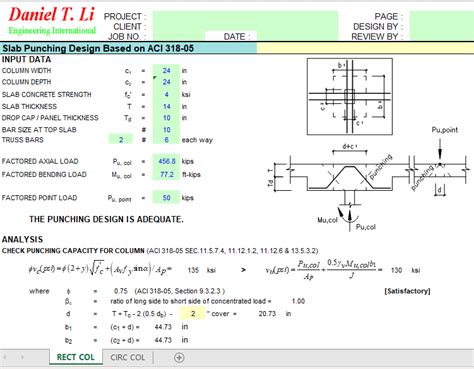 Slab Punching Design Based On Aci 318 05 Excel Sheets