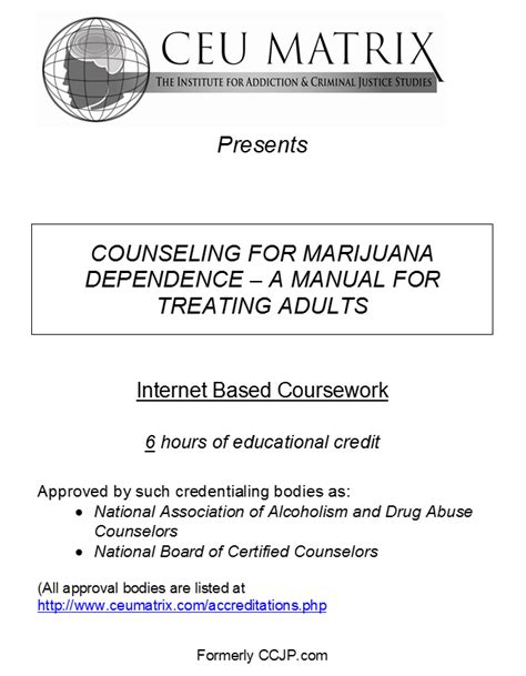 Counseling for Marijuana Dependence - Manual for Treating Adult - CEU