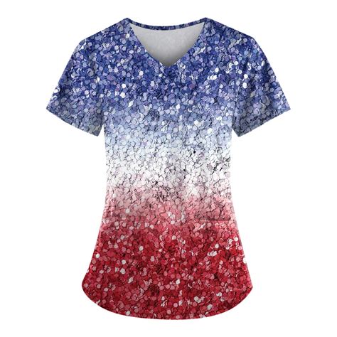 Uocefik Th Of July Women Scrubs Short Sleeve Graphic Shirts Casual